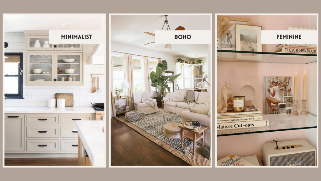 home decor styles: boho, minimalist, feminine