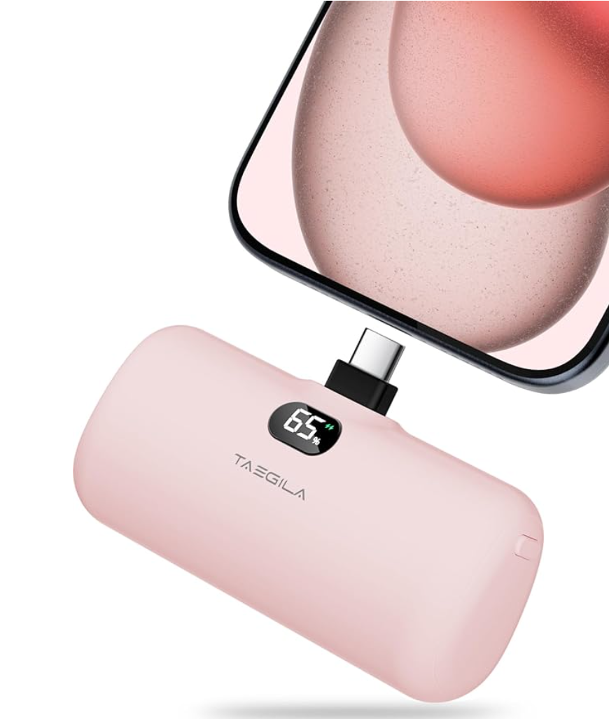 light pink portable charger from amazon